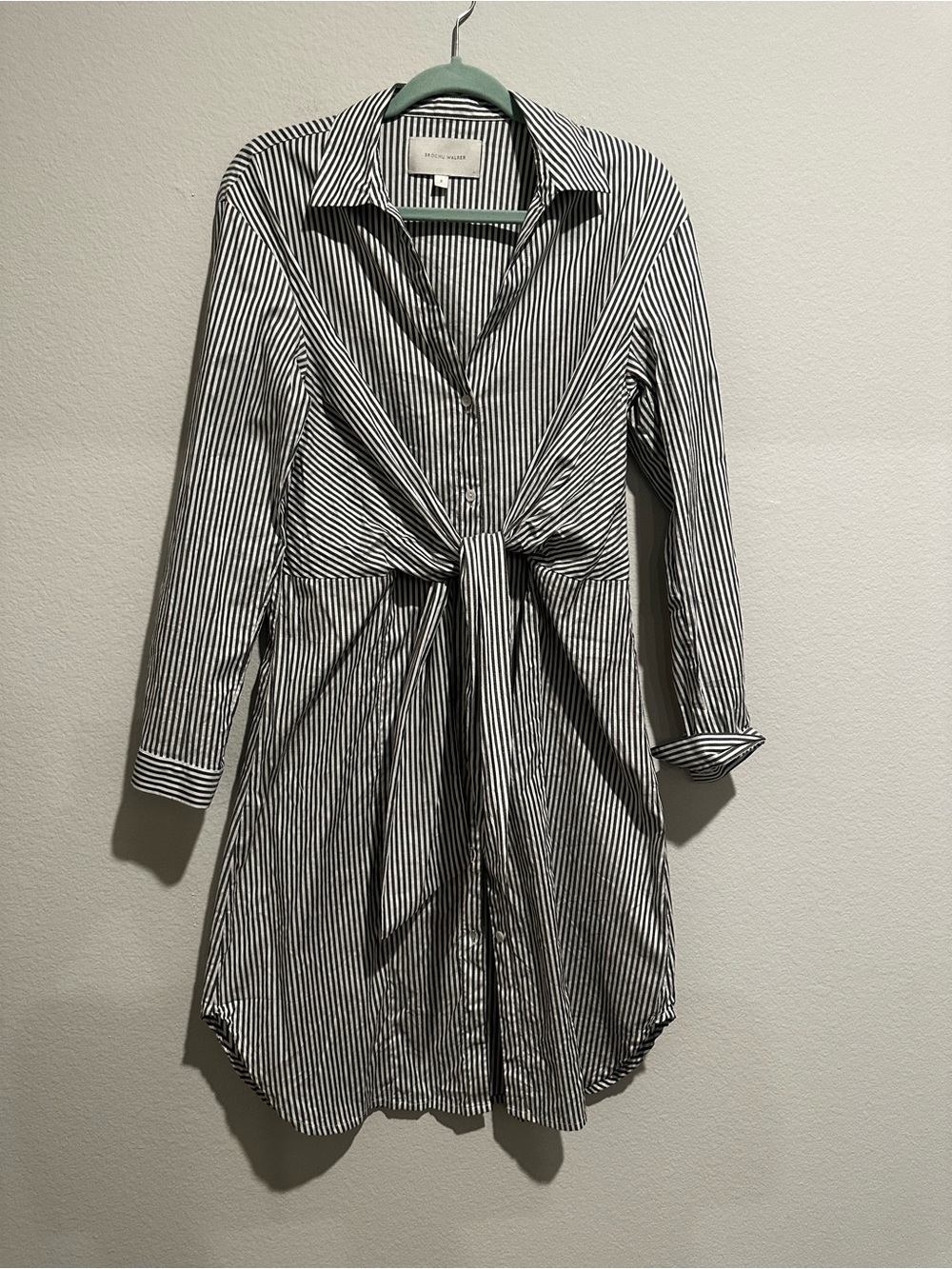 Brochu Walker Black and White Striped Tie-Front Shirt Dress